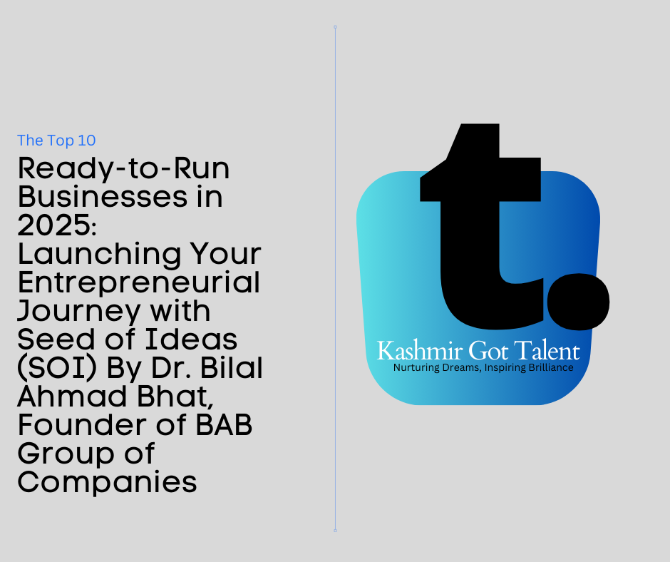 The Top 10 Ready-to-Run Businesses in 2025: Launching Your Entrepreneurial Journey with Seed of Ideas (SOI) By Dr. Bilal Ahmad Bhat, Founder of BAB Group of Companies